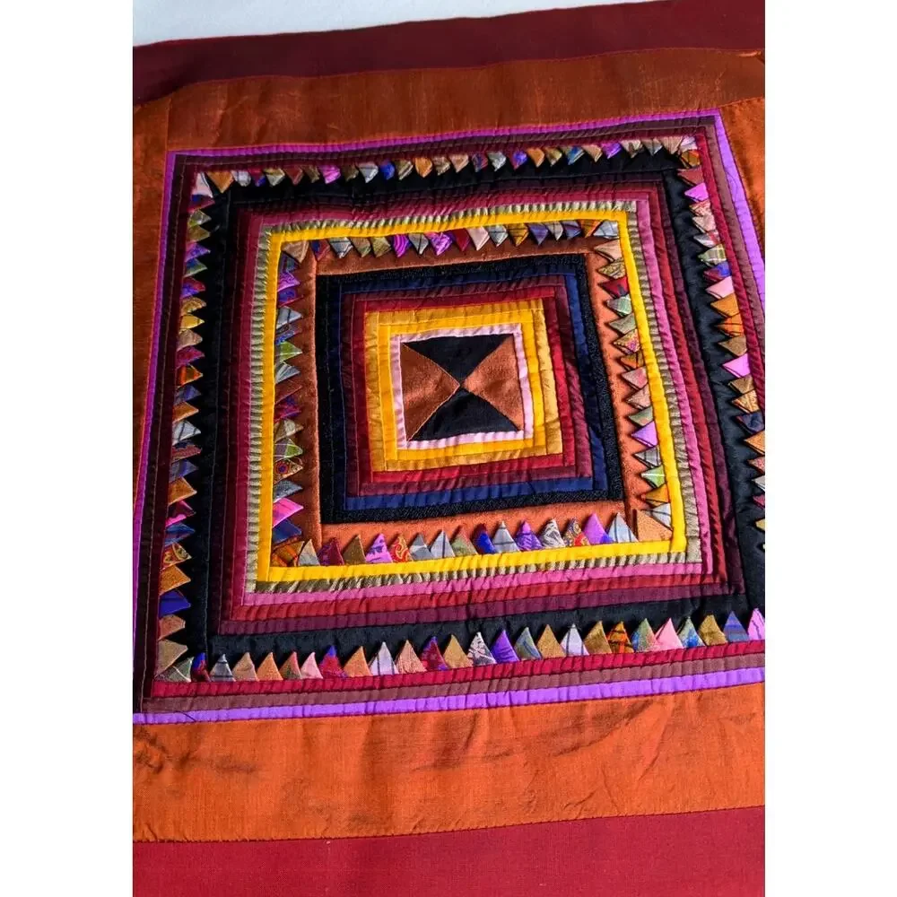 Pair of Handmade Prairie Point Quilted Pillow Covers - Boho Silk-Style Textural
